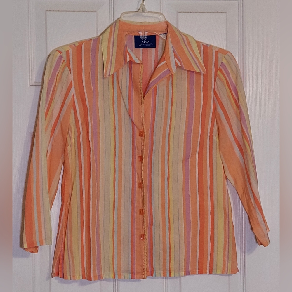 j.h. collectibles | VTG '90s PS Coral Pastel  Striped 3/4 Sleeve Gauzy Blouse